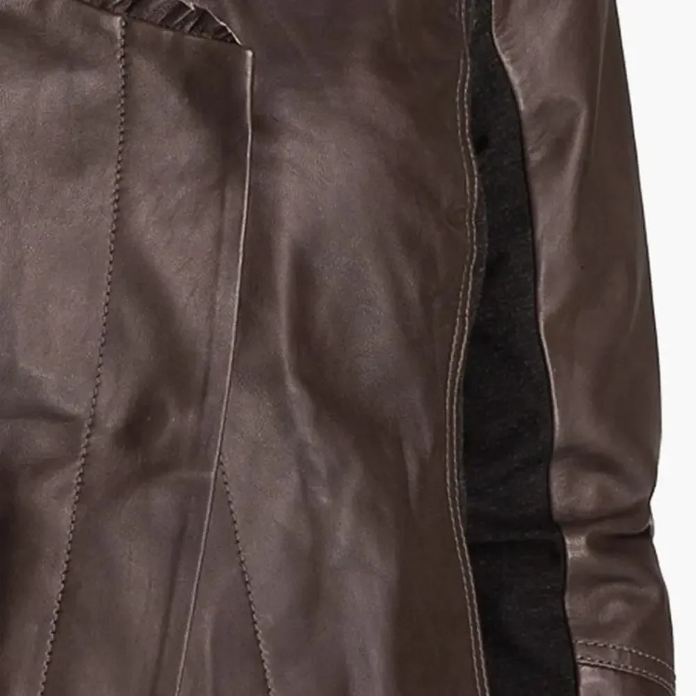 HINGE Ruffle Neck Leather Jacket Small - Picture 3 of 8